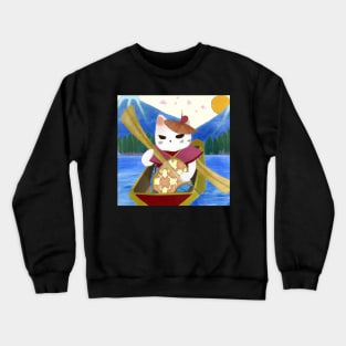 Ukiyo-e cat in canoe Crewneck Sweatshirt